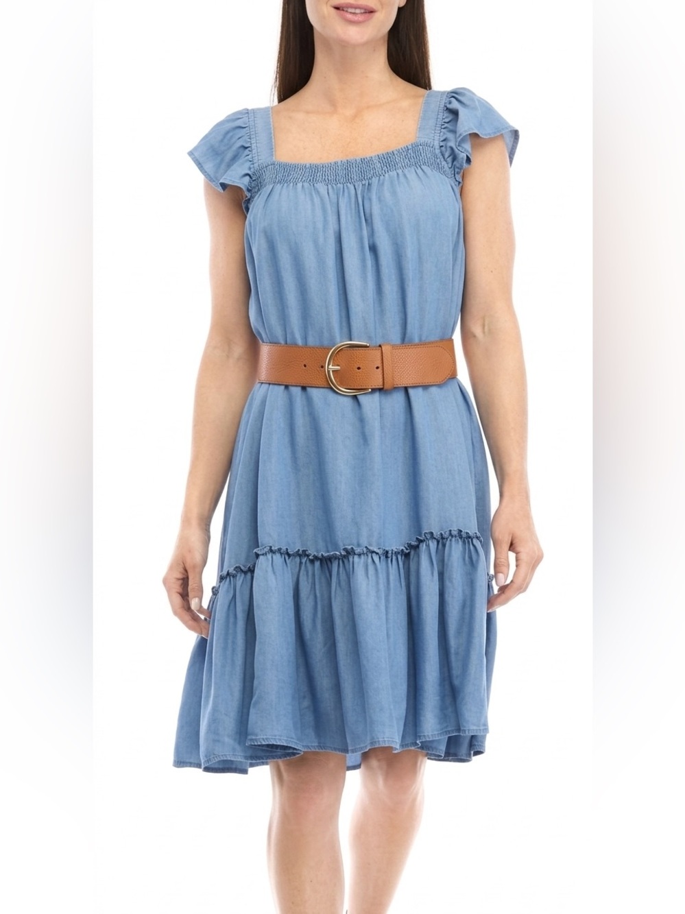 Versatile Blue Ruffled Smocked Sundress with Flutter Sleeves